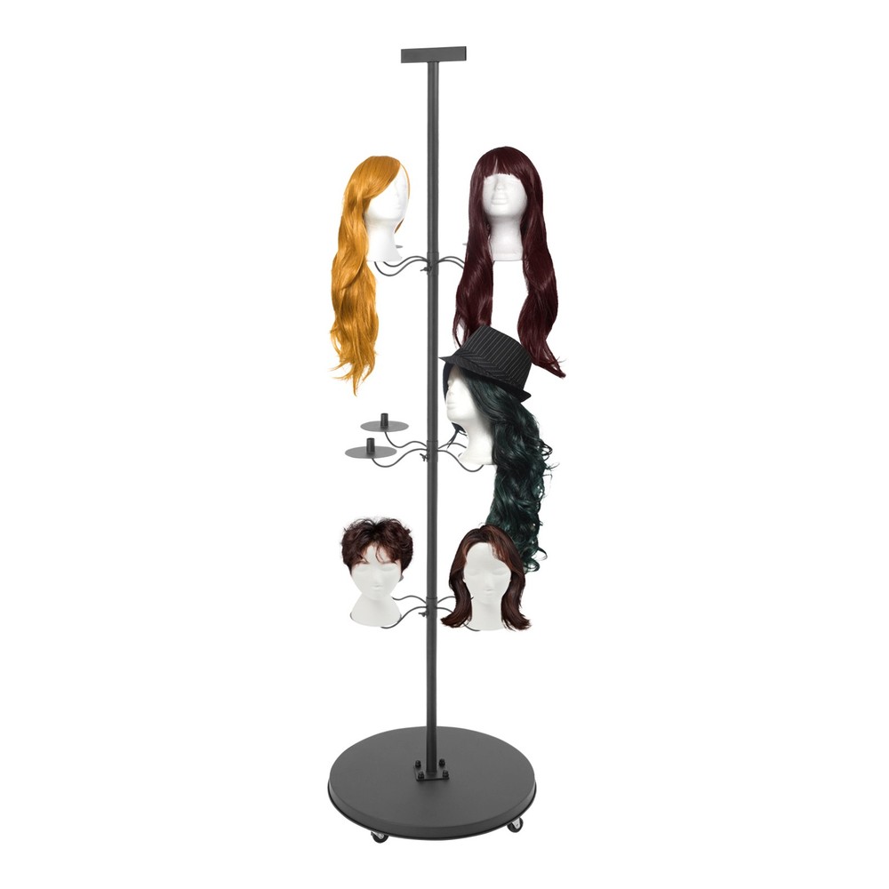 12-head Wig Display& Storage Rack Adjtable Wig Stand With Lockable Wheels US~