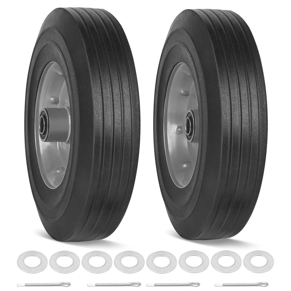 10 x 2.5 Flat Free Solid Rubber Tire 10 Inch Hand Truck Solid Wheels Replacement