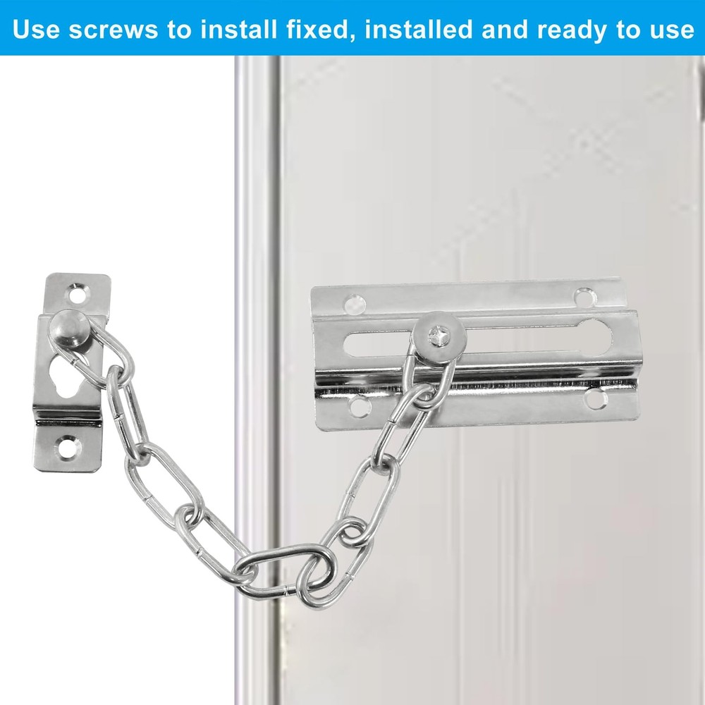 Seimneire 2 Pcs Silver Chain Door Lock Security Locks, Sturdy