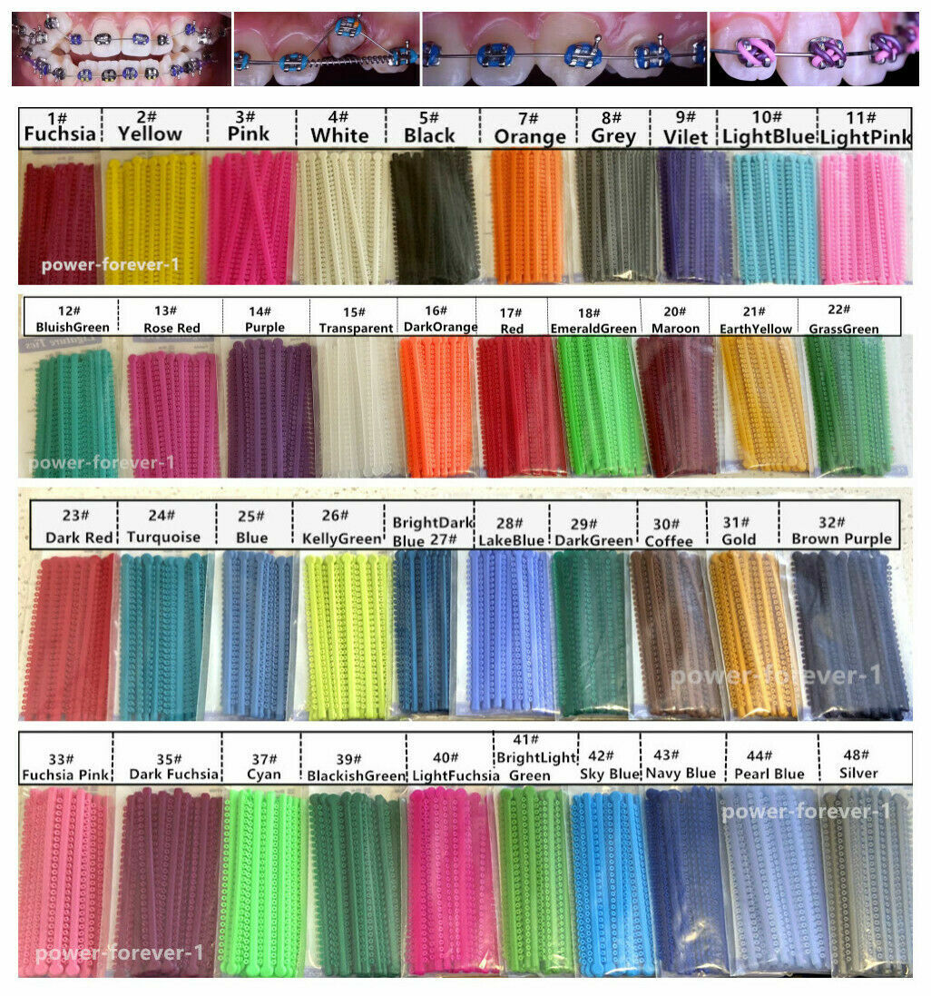 Dental Ligature Ties Light Force Ortho Rubber Elastic Band 1000Ring/Bag 48colors