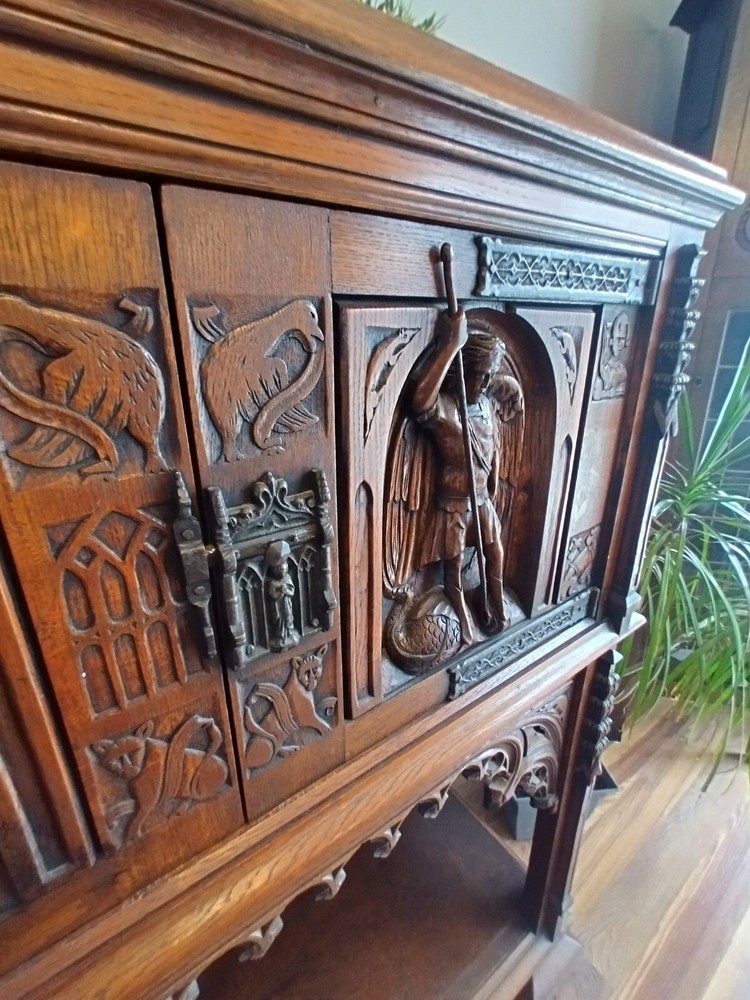 Antique Belgian Gothic Revival Sideboard Oak