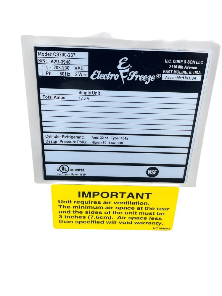 ELECTRO FREEZE CS700 Gravity-Fed Shake Freezer Countertop