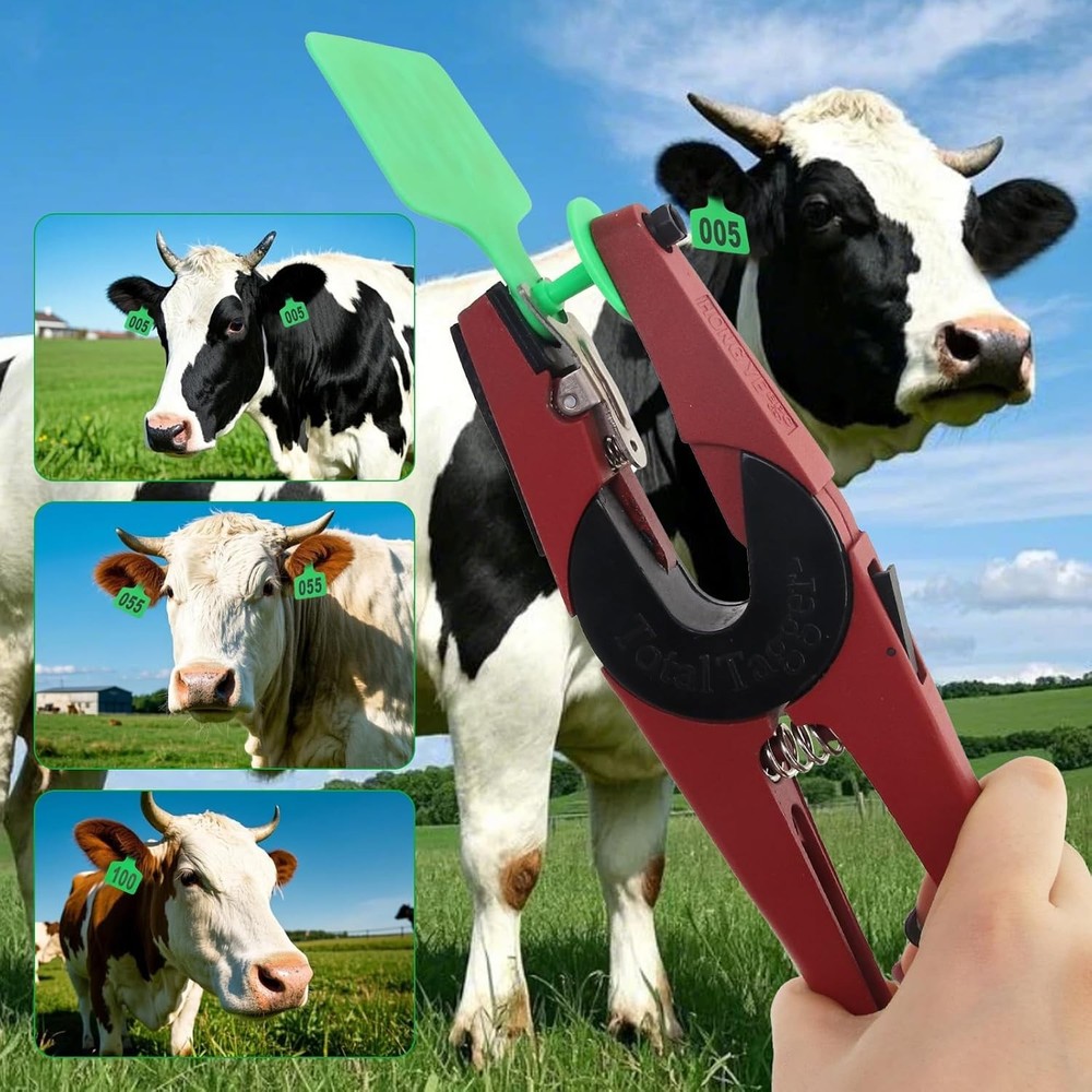 Effortless Livestock Identification: 100 Green Numbered Tags + Applicator Kit