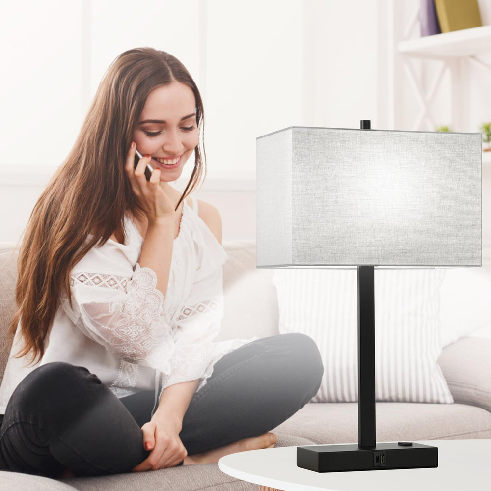 21" Touch Bedside Lamps with 2 USB & AC Outlets, 3-Way Dimmable Bedside Table La