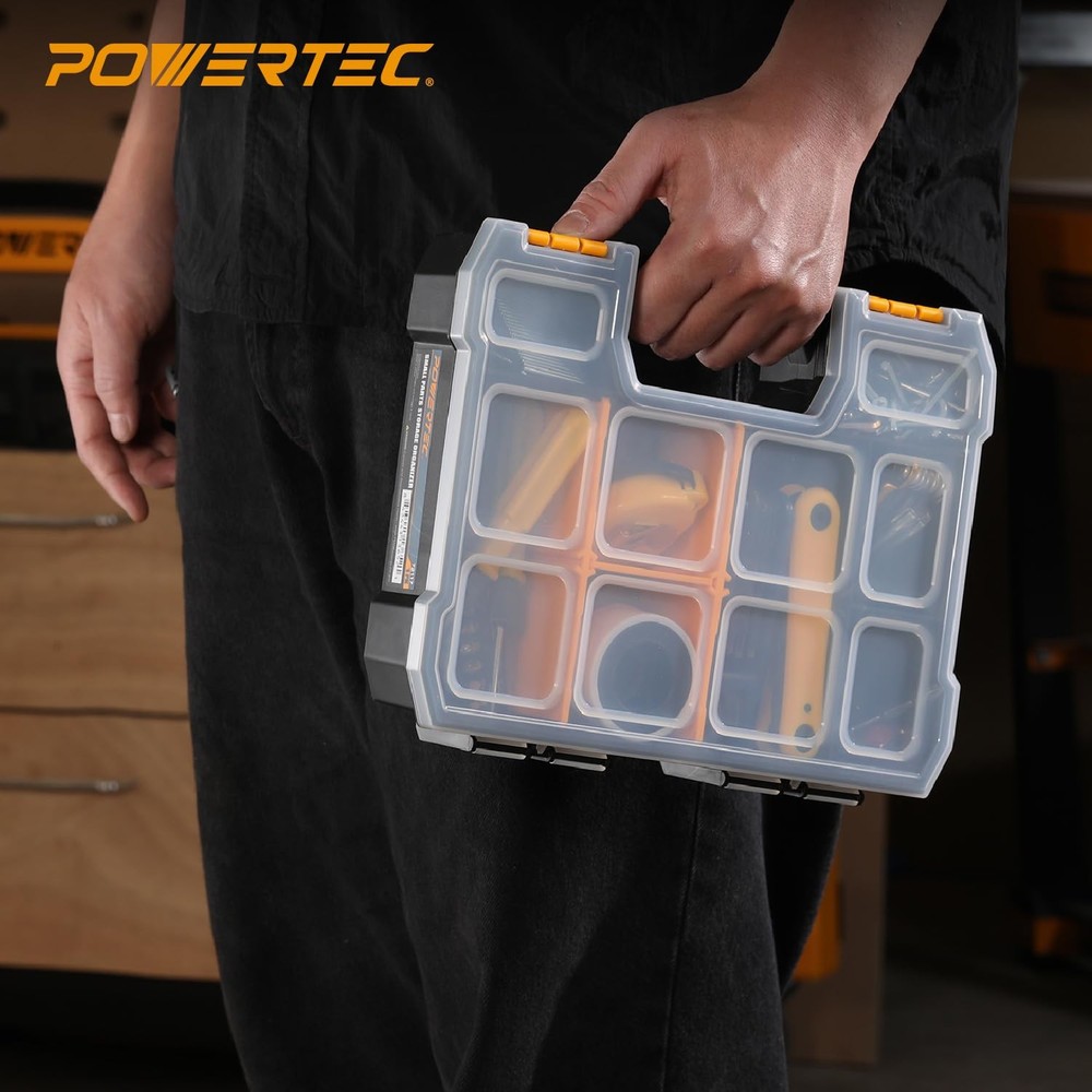 Small Parts Organizer & Tool Box – 10 Compartments, Stackable Storage with Re...