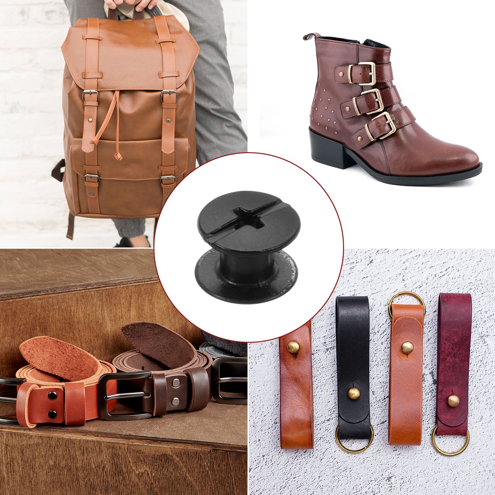 50set M5 x 4mm Chicago Screw Metal Stud Screw Rivets for Leather Black