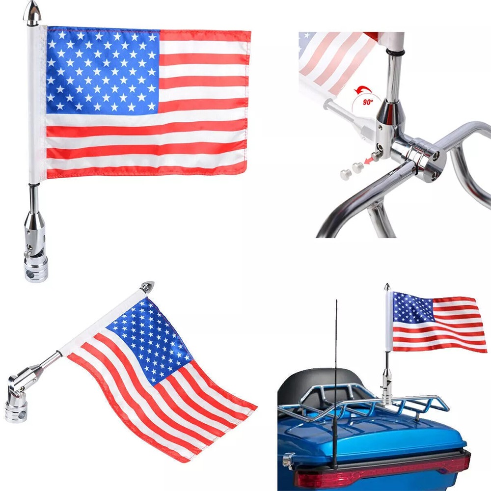 Motorcycle Flag Pole Mount 6x9" Flag American USA For Yamaha Harley Honda Motor
