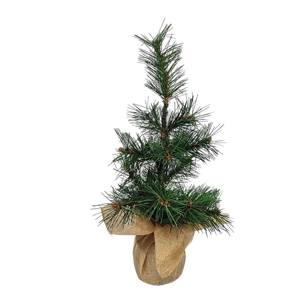Mini Artificial Pine Tree Sapling 12" Faux Burlap Wrapped Base 2 Pk