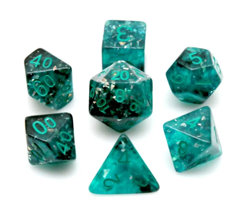 Gleaming Aqua DnD Dice Set 7-Piece RPG Polyhedral Dice