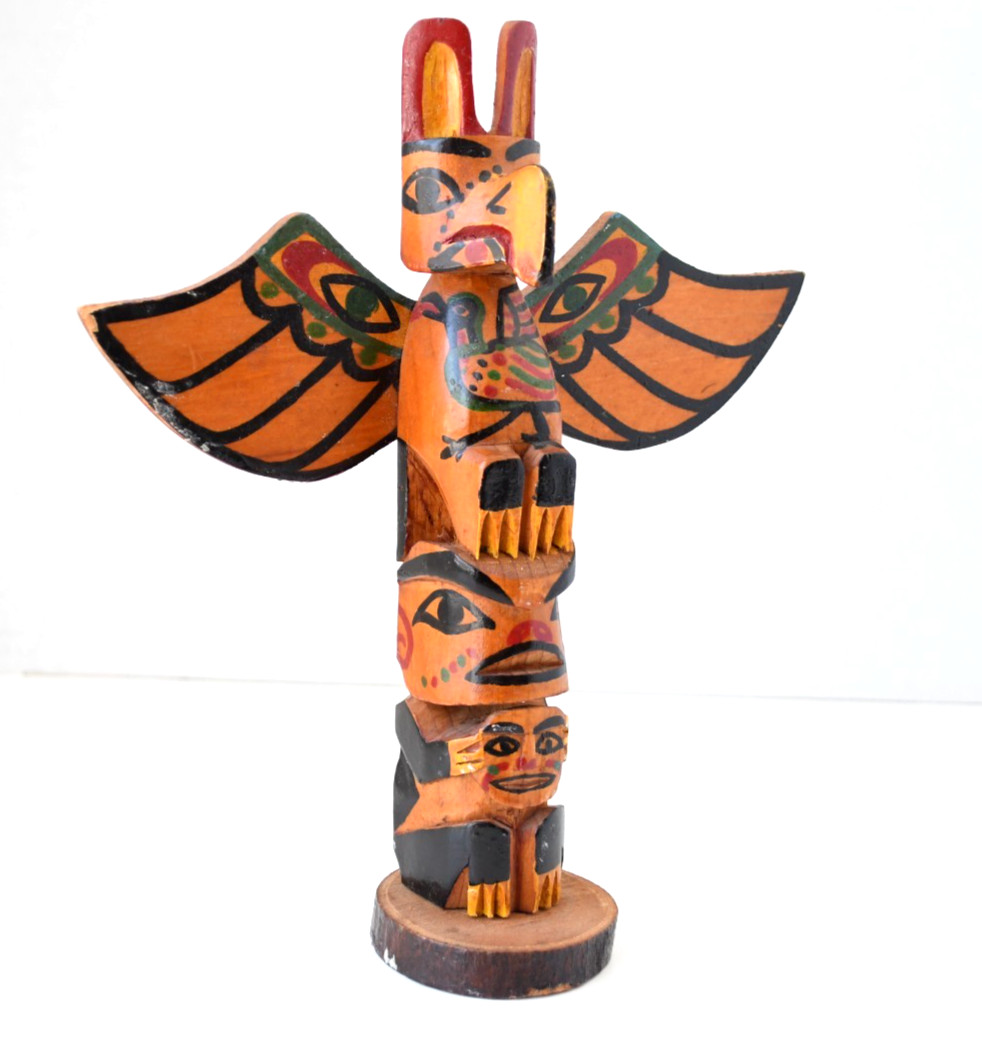 Vintage PWC Cedar Totem Pole Thunderbird and Human 1930's Perfect 8x5