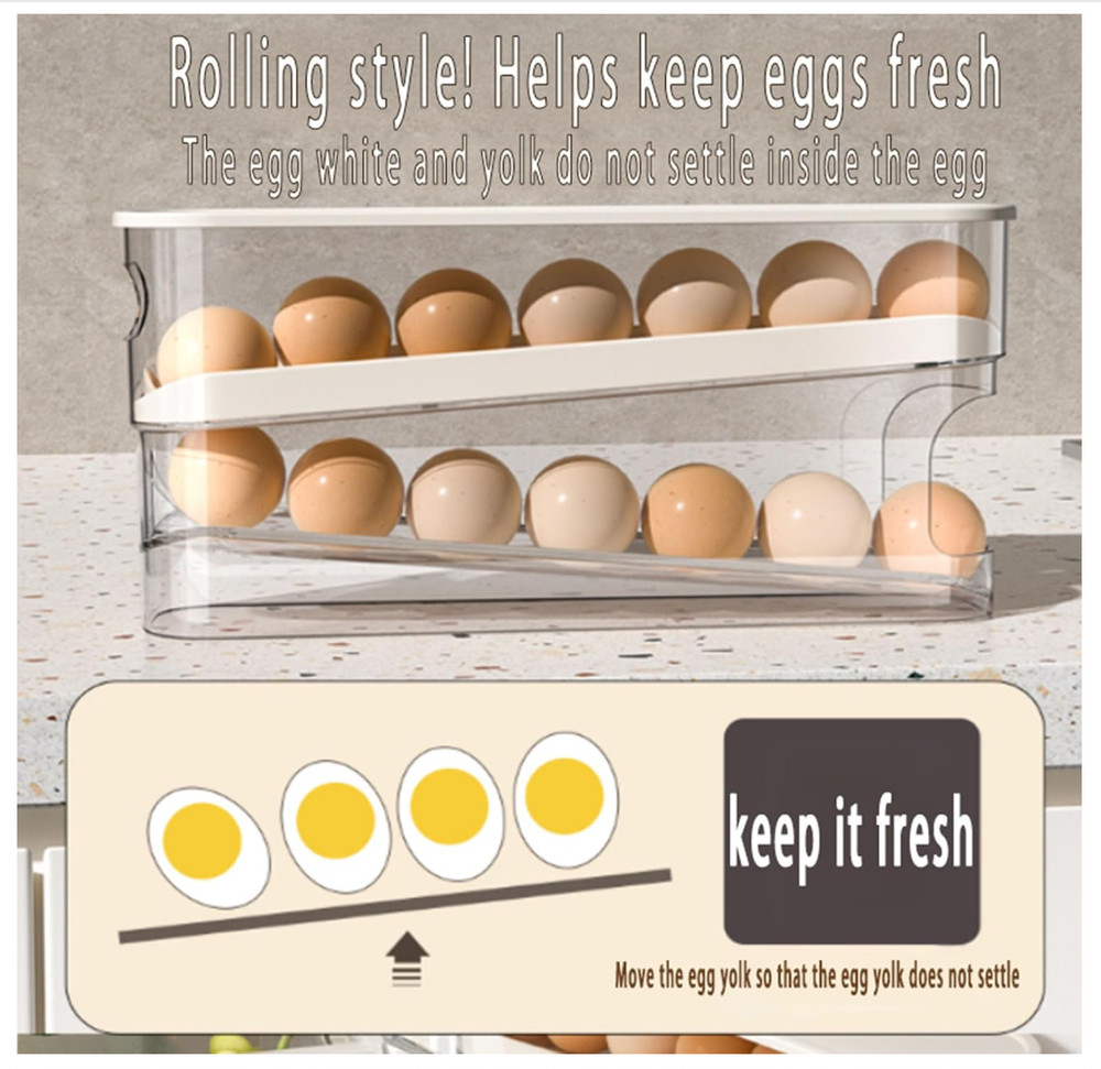 Auto Rolling Egg Organizer Fridge Dispenser Storage Holder 12 Eggs Clear