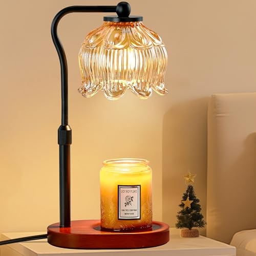 Candle Warmer Lamp with Timer & Stepless Dimming, Height Walnut Wood