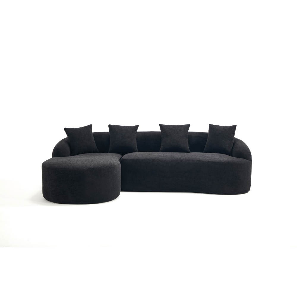 L-Shape Sectional Sofa w/ Chaise, Black Chenille Modular Couch, 30D Foam
