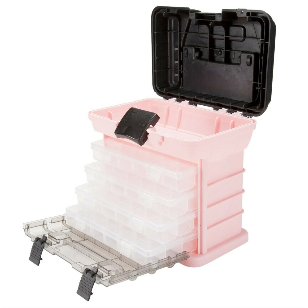 Durable Plastic Storage Crafts or Beads Removable Trays Compartments Pink