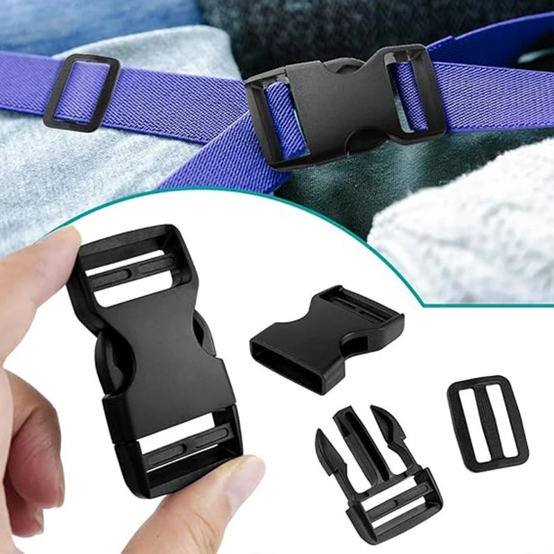 2pcs Plastic Dual Adjustable Side Release Buckles Plastic Tri-Glides Slider