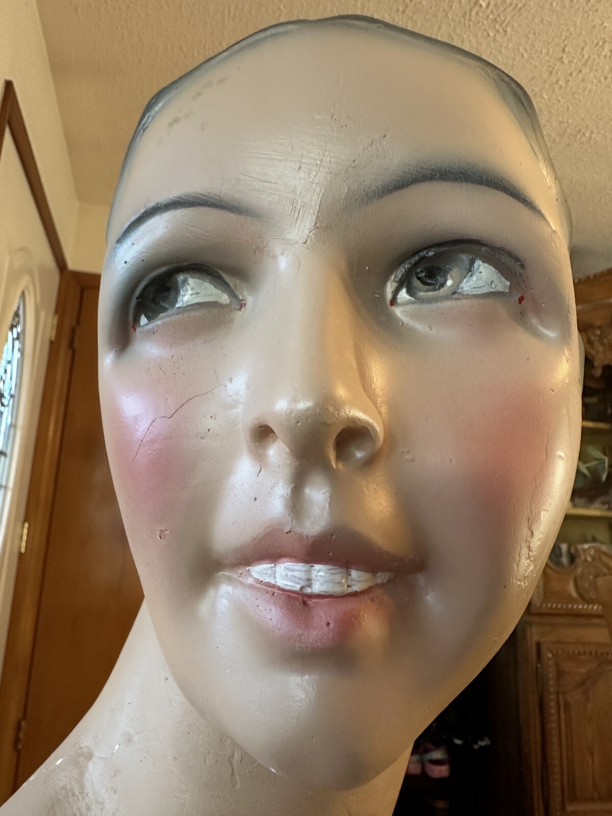 Vintage French Paris Lady Woman Hat Bust Head Champs Elysees Mannequin Plaster