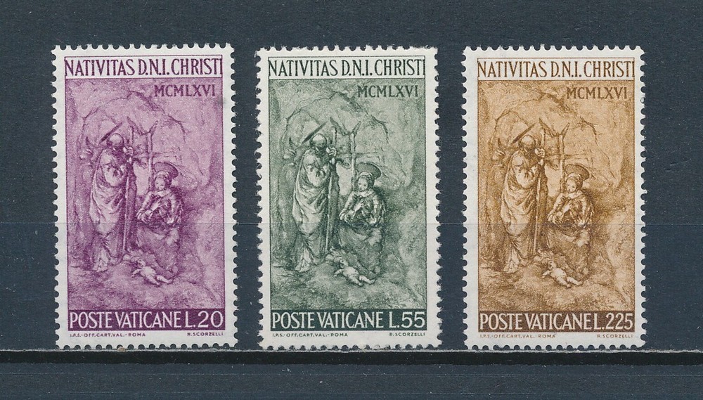 Vatican  445-7 MNH, Nativity Sculpture, 1966