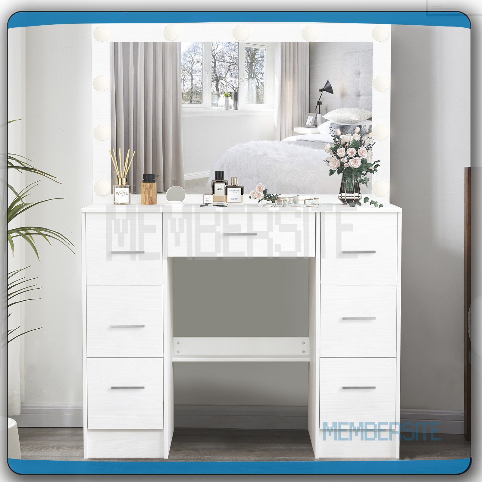NEW Vanity Desk Makeup Table With Large LED Mirror And 7 Drawers Dressing Desk