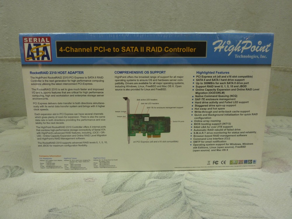 HighPoint RocketRAID Model 2310 4 channel PCI-e to SATA II Raid Controller Card
