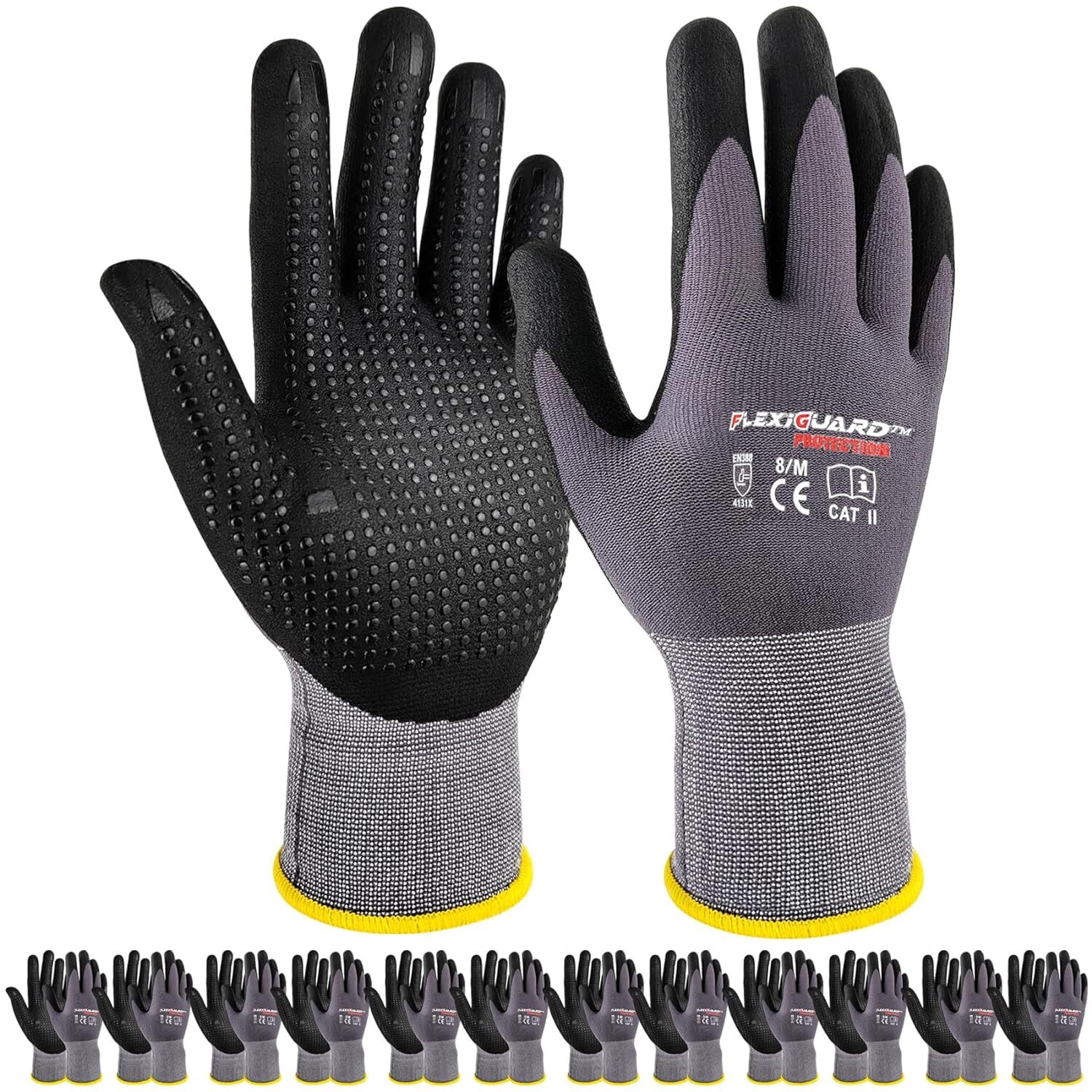 Gasoline Safety Work Gloves Extra Micro-Foam Nitrile Coated-12 Pairs / Dots