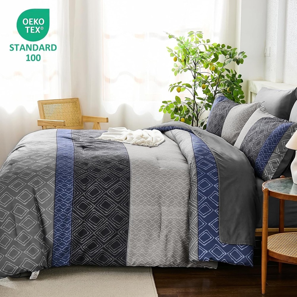 Boho Queen Comforter Set 7 Piece Bed in a Bag Warm Striped Fall Bedding Set