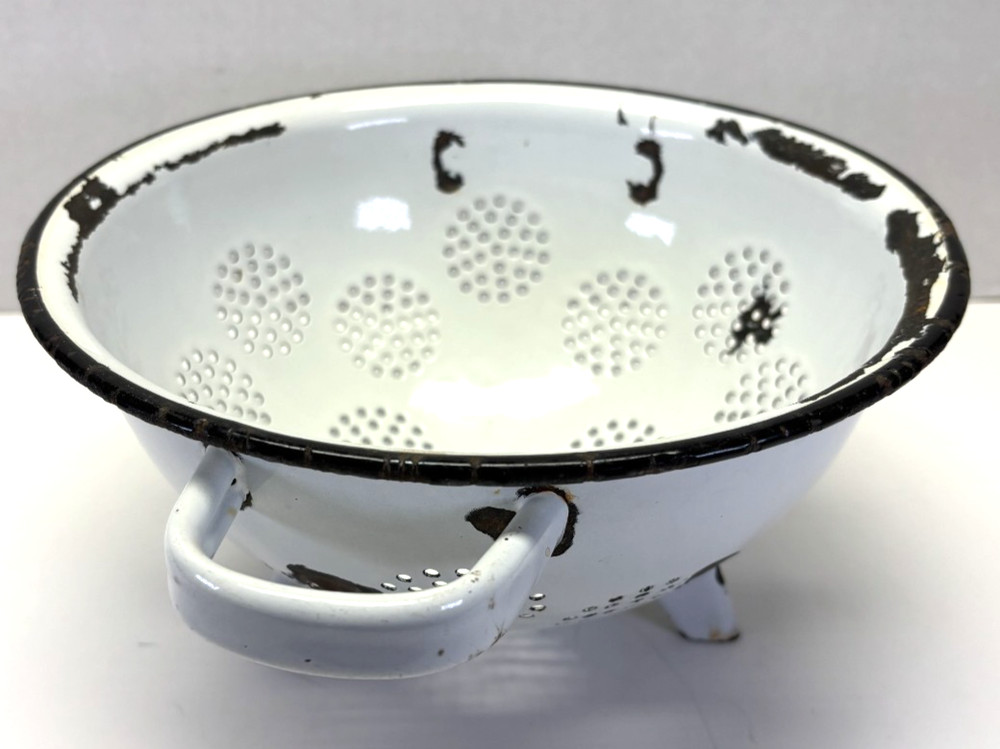 Vintage Footed White Enamelware Colander