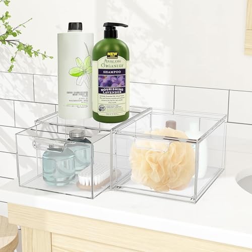 Stackable Makeup Organizer and Storage, Acrylic Organizers，Plastic 2 Pack Clear