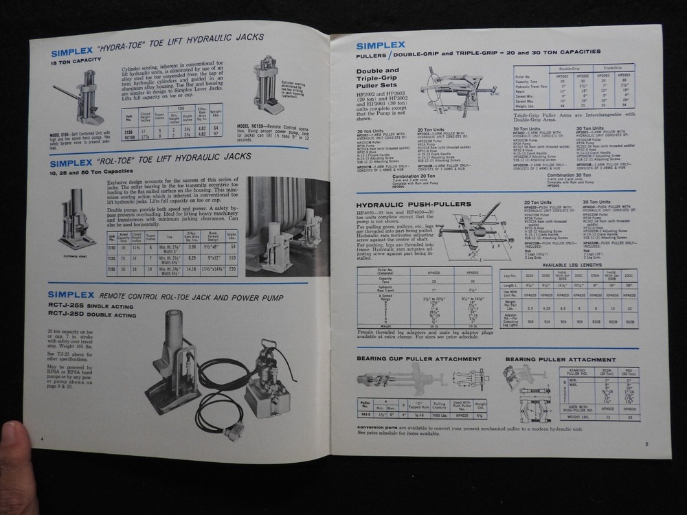 1966 Templeton Kenly & Co Simplex Jacks & Pullers Engineering Brochure Broadview