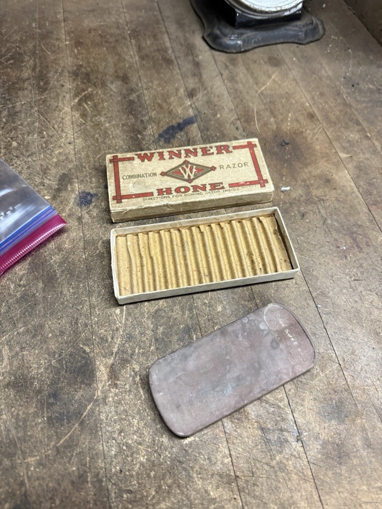 Justrite Acme Spec Co Barber Straight Razor Sharpening Stone W Winner Hone Box