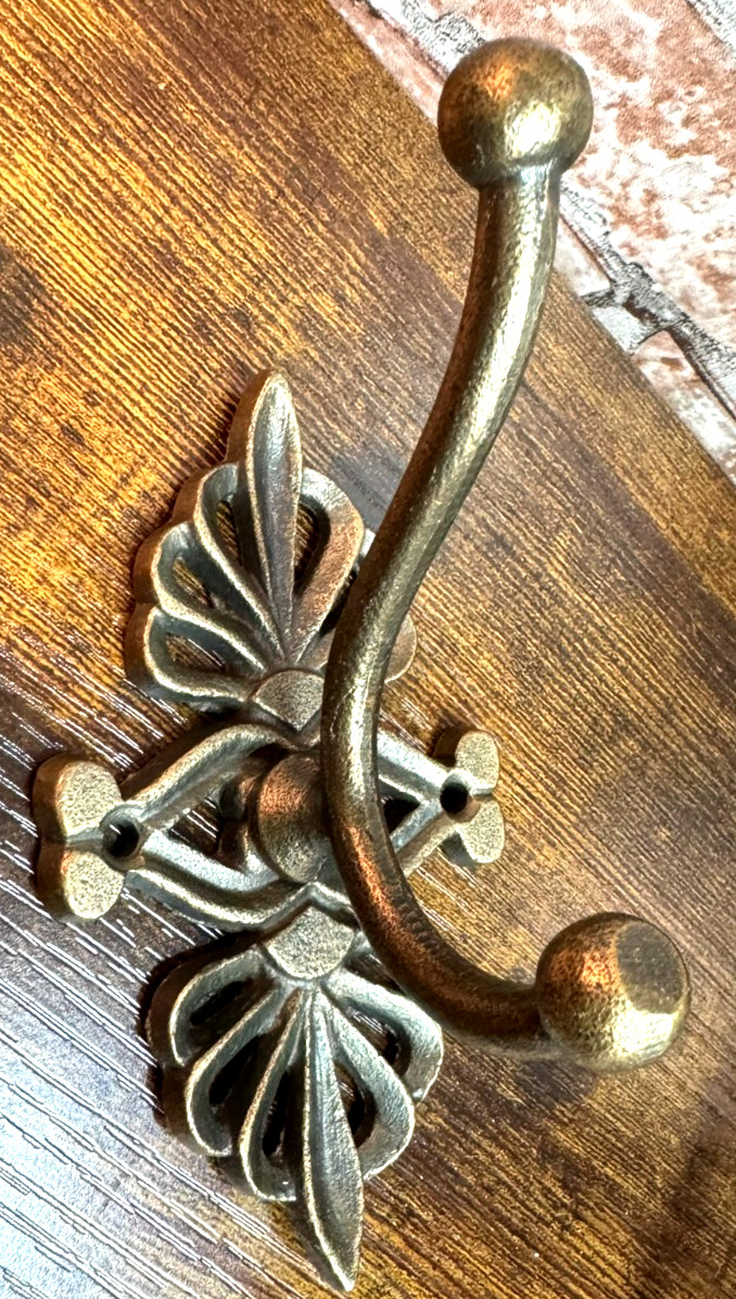 Vintage/Antique French Ornate Victorian Brass Wall Hat Coat 2-Hook Rack French