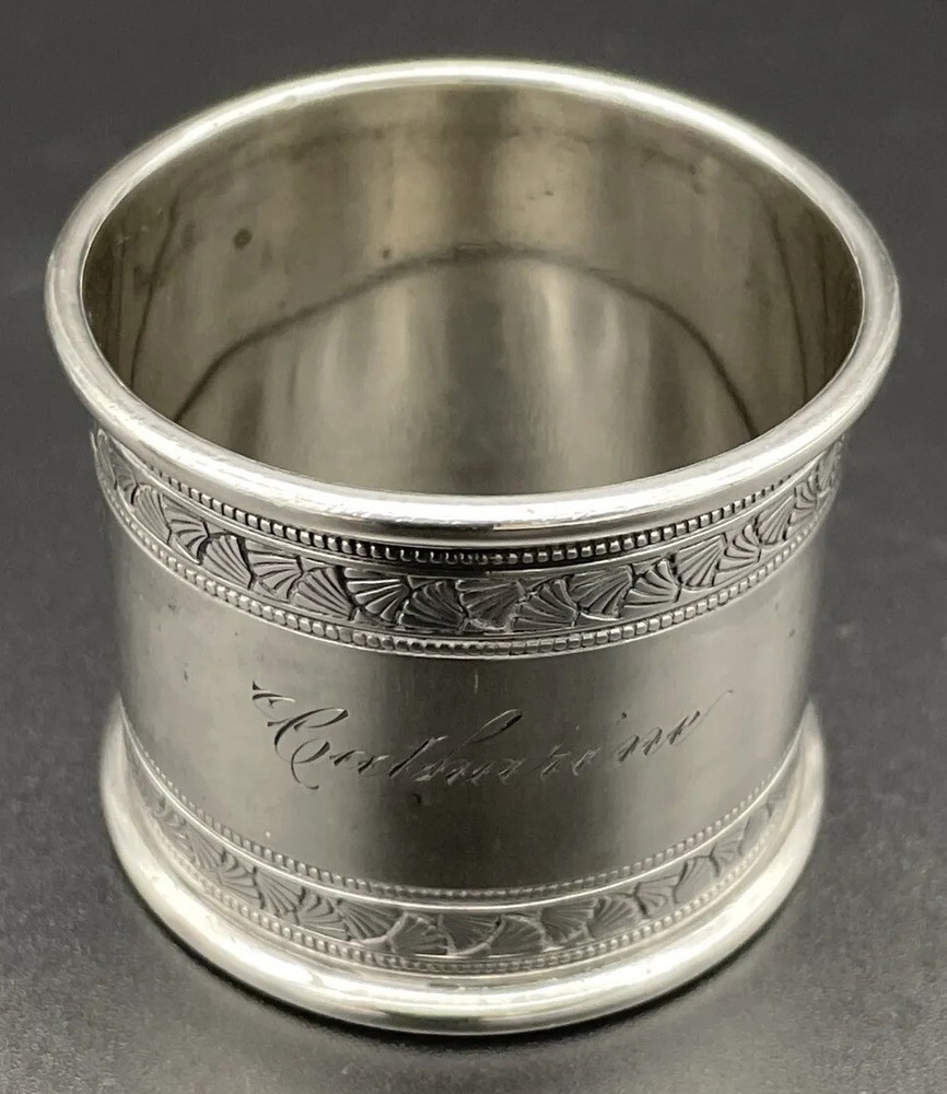 Large Gorham Brite-Cut Sterling Silver Napkin Ring Name Engraved “Catharine”