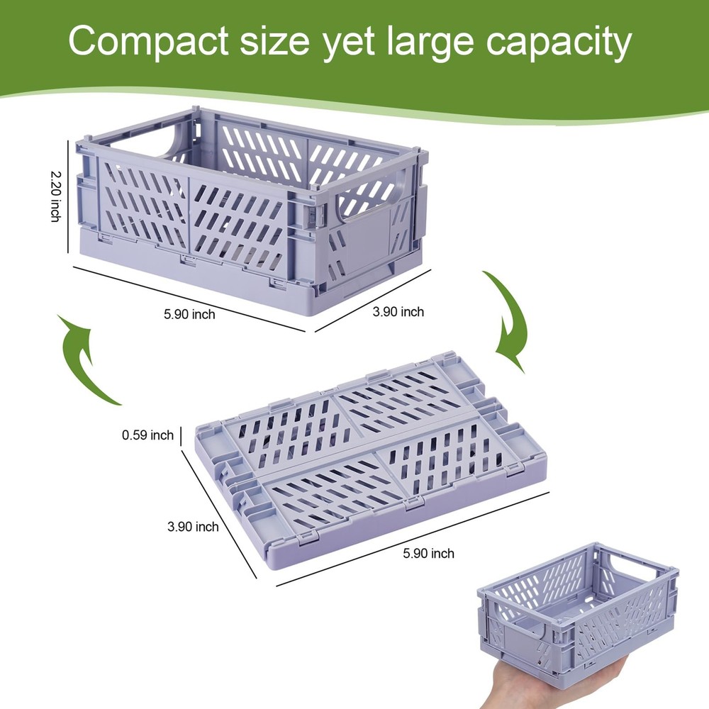 6-Pack Small Pastel Plastic Storage Baskets, Collapsible Crates for Organizing,