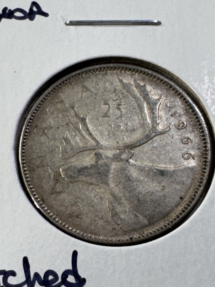 1966 Canada 25 Cents Silver Coin Scratched
