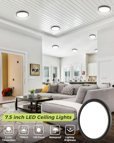 1PACK LED Flush Mount Ceiling Light, 3CCT Selectable 3000K 7.5Inch-1pack Black