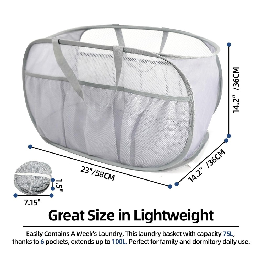 2 Pack Collapsible Laundry Baskets, Upgrade Pop Up Laundry Hamper with Conven...