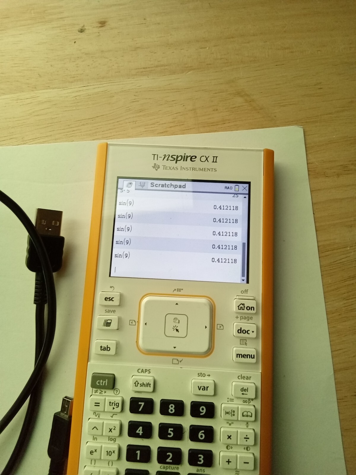 Texas Instruments TI Nspire CX II Graphing Calculator with charger USB cable
