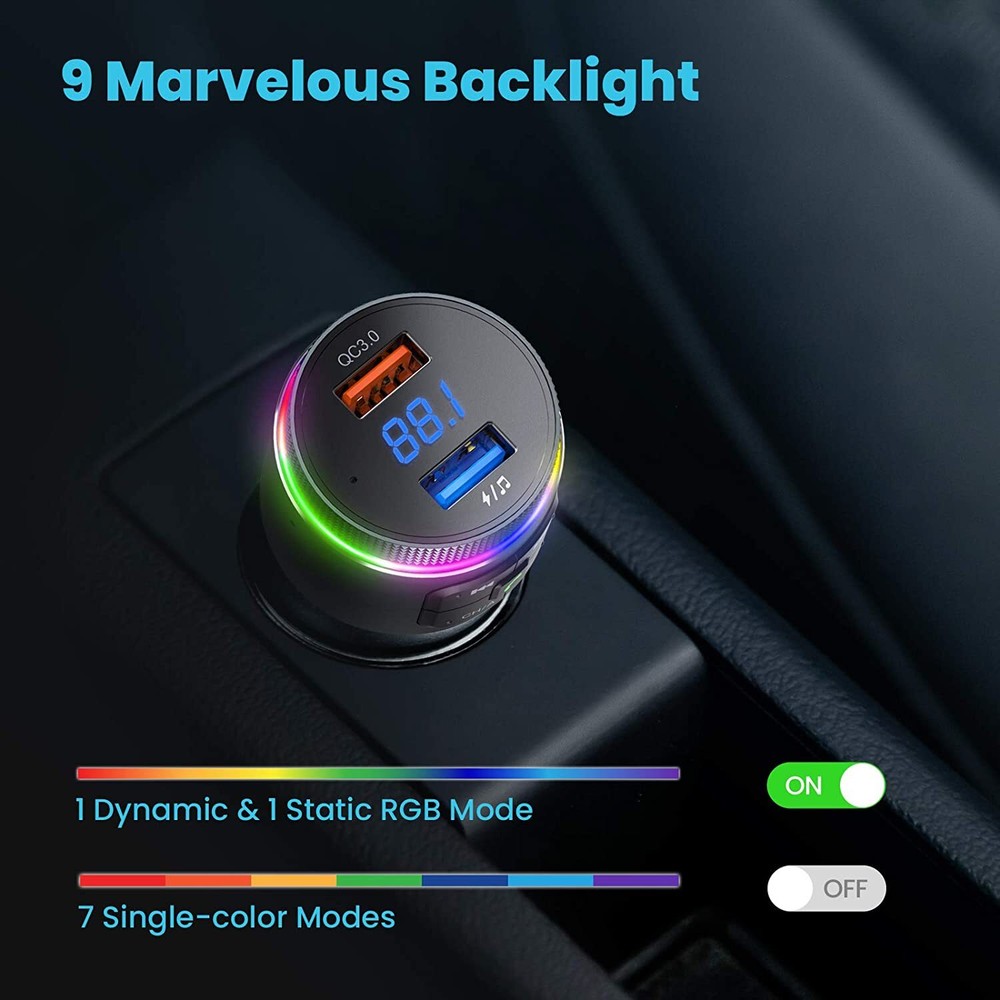 Bluetooth 5.0 Car Wireless FM Transmitter Adapter 2USB PD Charger AUX Hands-Free