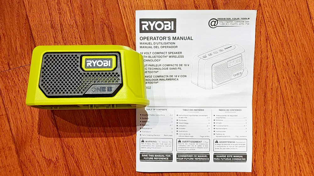 Ryobi ONE+ Portable Compact Smart Bluetooth Speaker PAD02 Tool Only (OB)
