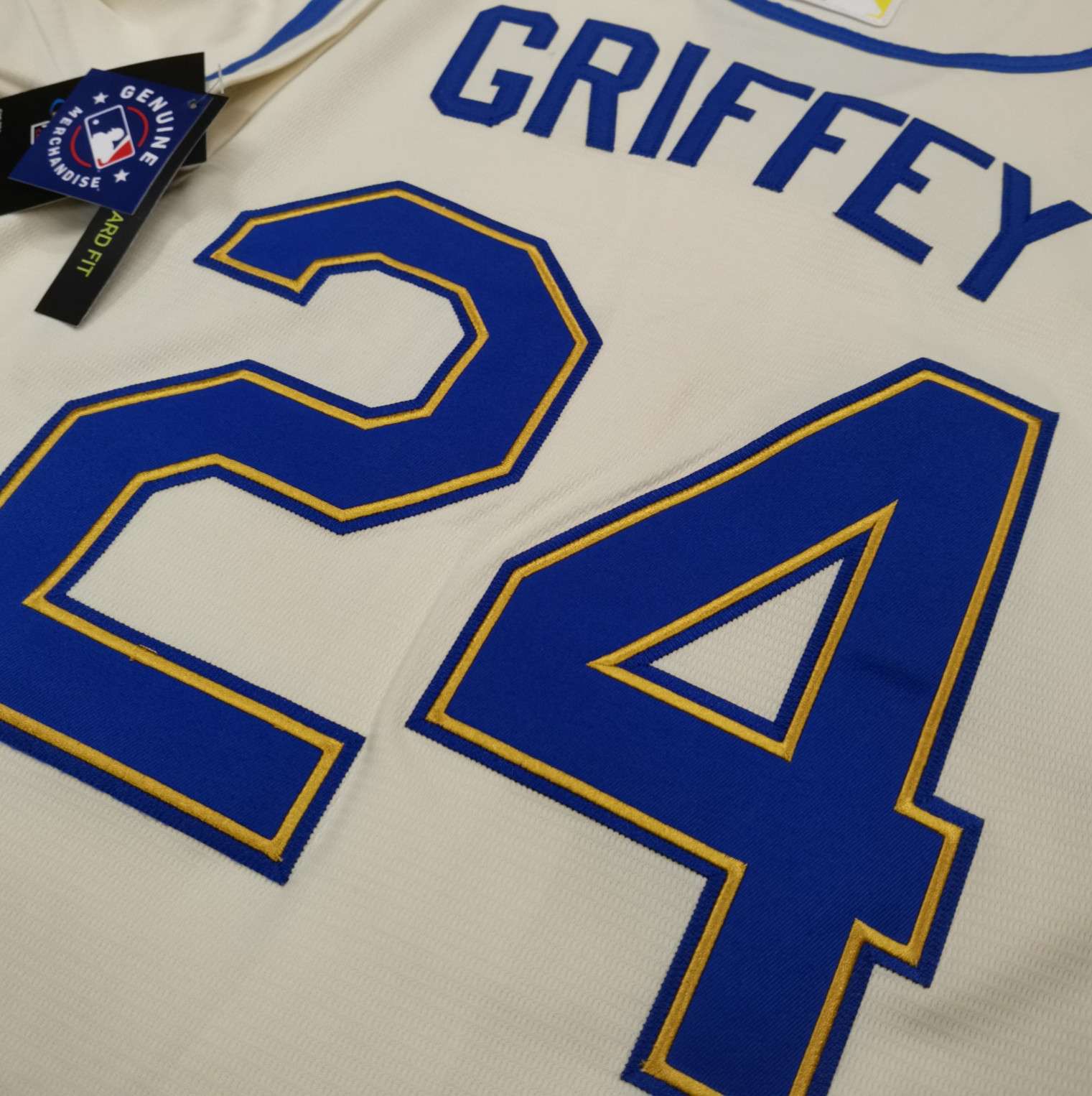 Ken Griffey Jr. #24 Mariners Cream Cool Base Sewn Stitched Jersey.