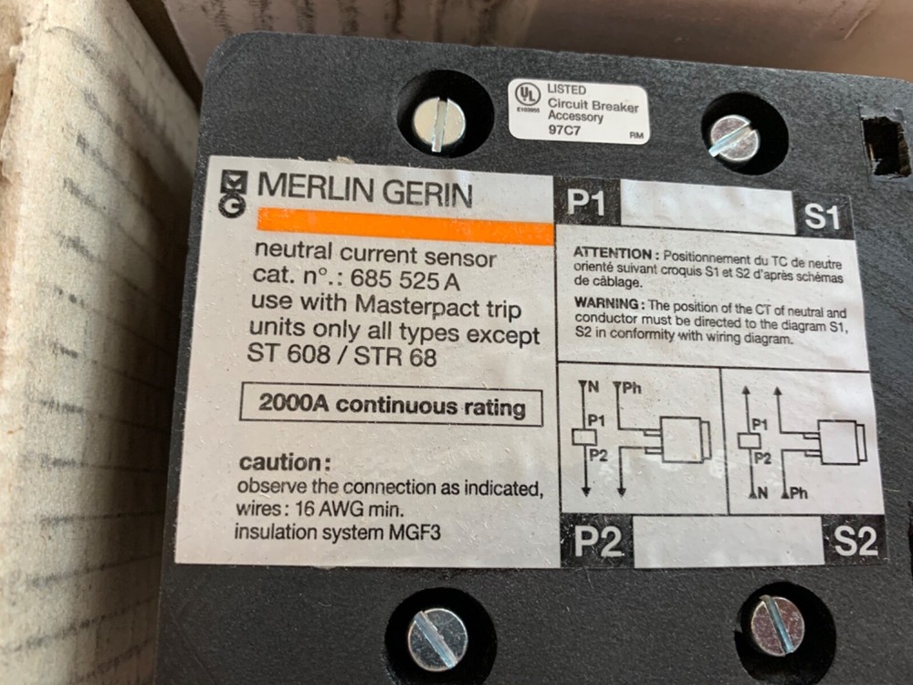New Merlin Gerin # 685 525A 2000A Continuous Rating Neutral Current Sensor
