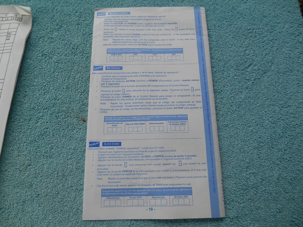 VINTAGE PANASONIC EUR511500 UNIVERSAL REMOTE CONTROL REFERENCE GUIDE & CODE LIST