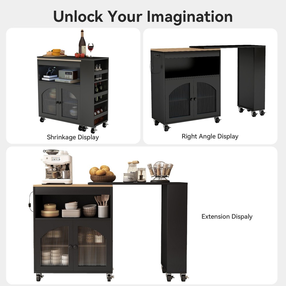 Rolling Kitchen Island Table With LED Light Power Outlets For Kitchen RAEA