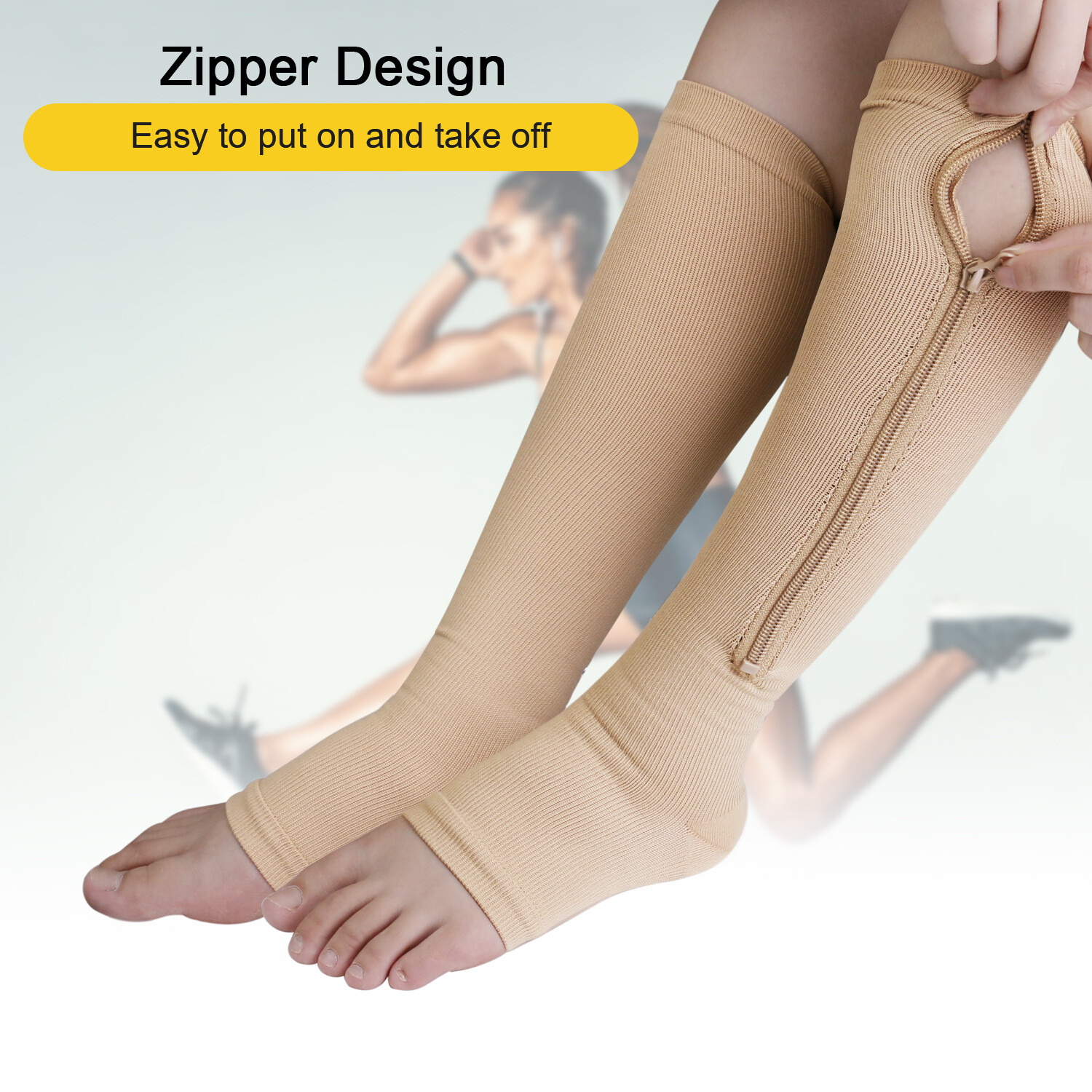 Nylon Zipper Compression Socks Support Graduated Stockings Mens Womens 20-30mmHg