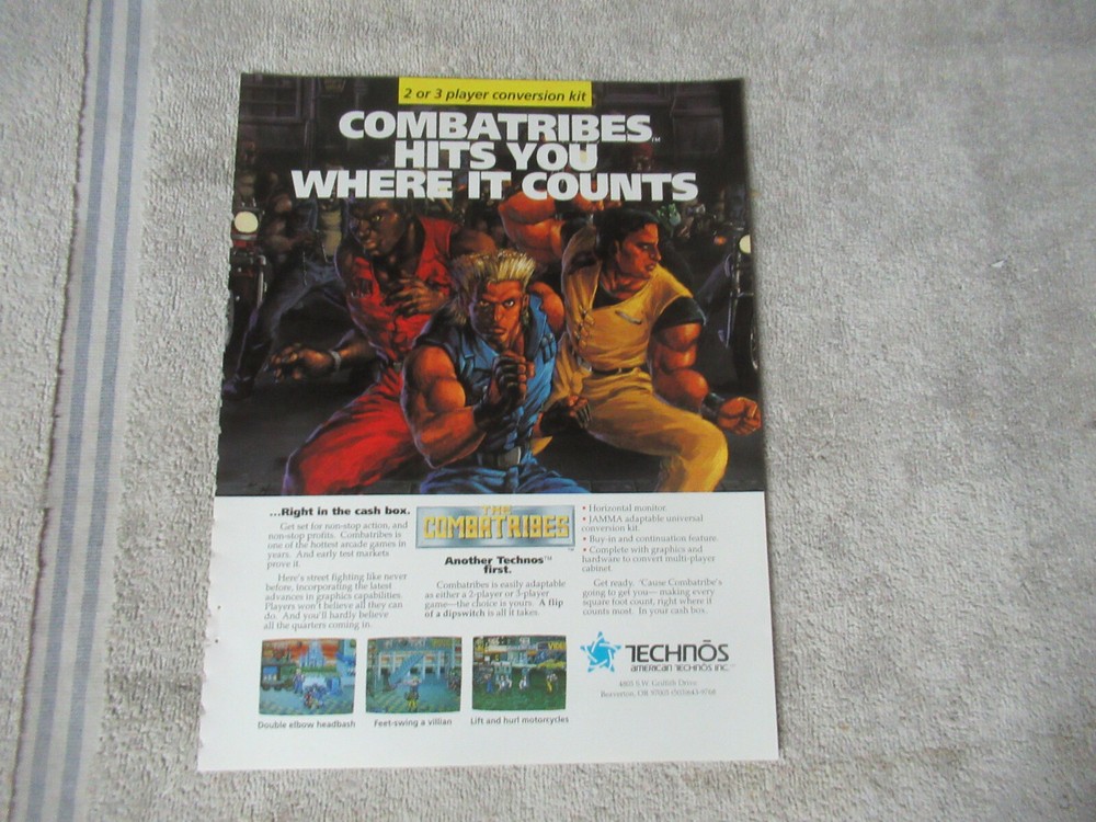 original ad  11- 8.5'' combatribes technos arcade video GAME FLYER