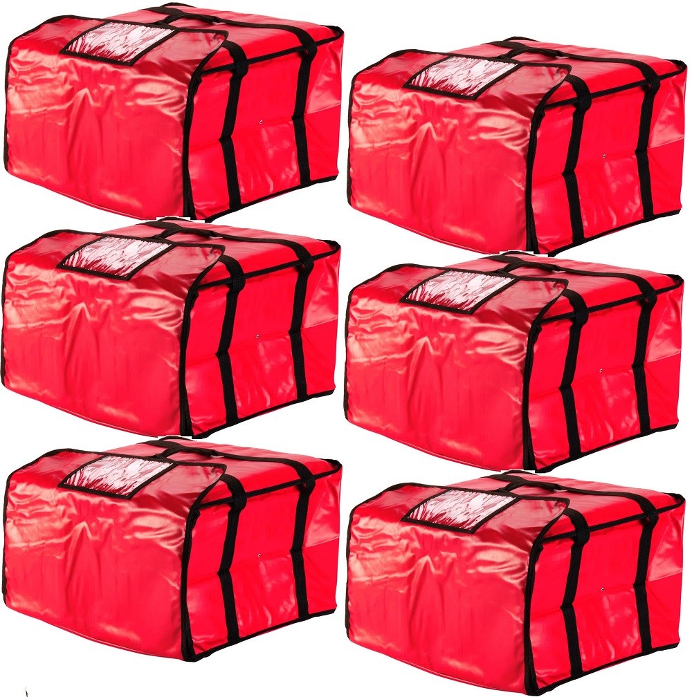 6 PACK 20" x 20" x 12" Red Vinyl Insulated 16" & 18" Pizza Food Delivery Bag