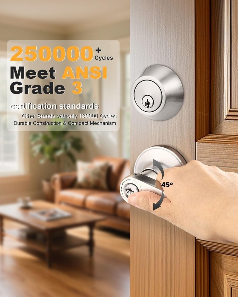 Keyed-Alike Entry Handle and Deadbolt Lockset Bundle, 4 Pack