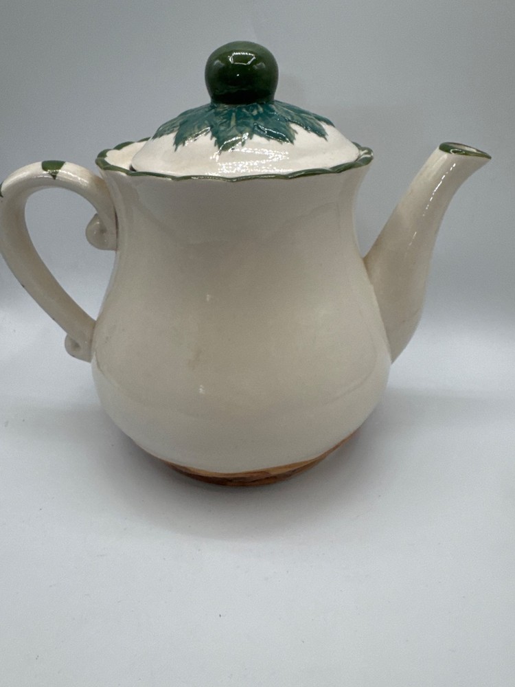 Ceramic Vegetable Teapot Kitchenware Cream Harvest Design Hand Painted Used