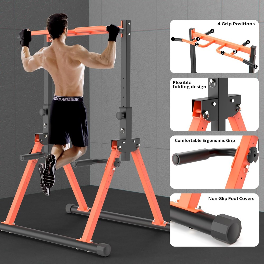 Foldable Pull Up Bar Dip Station, adjustable Height Power Tower For All peopl...