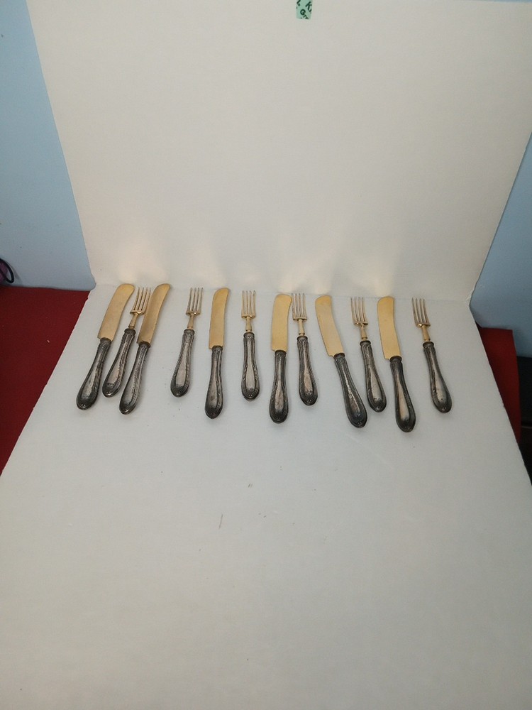 ANTIQUE .800 Silver Handled Forks & Knives Set 12 Pc.