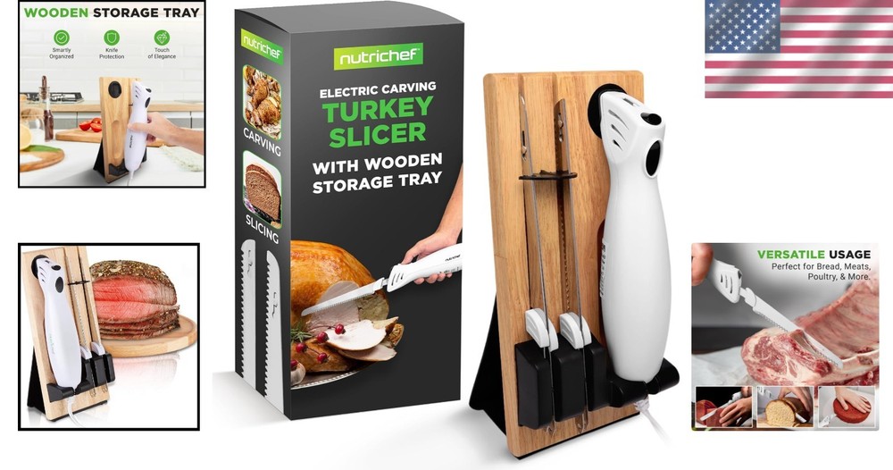 Versatile Electric Kitchen Knife - Includes Wooden Stand for Elegant Storage